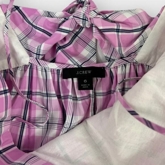 J.Crew Tie-back Tiered Poplin Dress in Violet Plaid Size 6 - Picture 5 of 10
